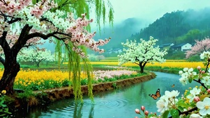 细雨润花田