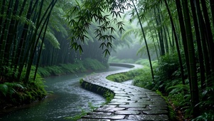 雨中竹林