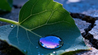 绿叶水滴中的梦幻星空