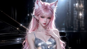 粉发狐耳梦幻二次元美少女