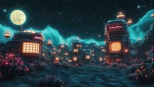 圆月异星静谧小镇建筑