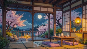 唯美雨夜落花木屋
