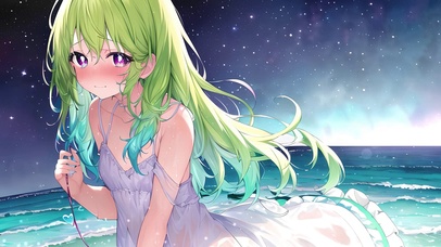 夜晚海边连衣裙少女