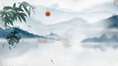 中国风水墨画夕阳河流船