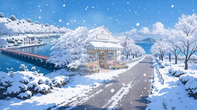 雪景花店树木