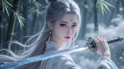 古风白发持剑少女