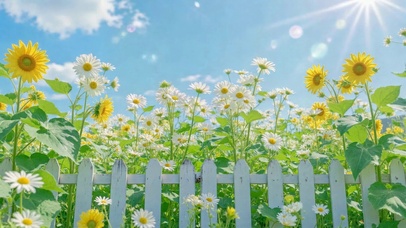 夏日晴空治愈雏菊花田