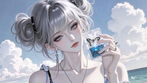 海边银发二次元美少女
