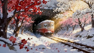 梅花雪景火车