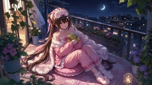 星空下的睡衣少女