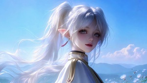 晴空下的银发精灵美少女