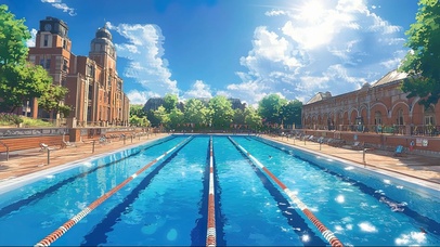 夏日校园清新蓝天泳池