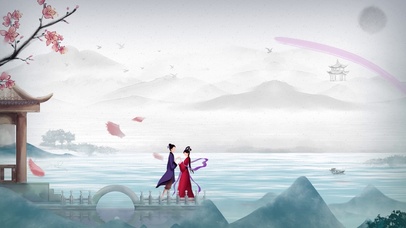 唯美七夕情人节简约古风七夕亭台