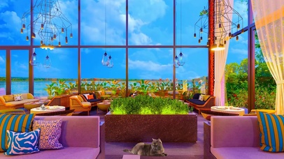 秋日阳光明媚的咖啡厅氛围