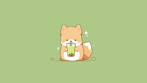可爱小狗狗喝奶茶