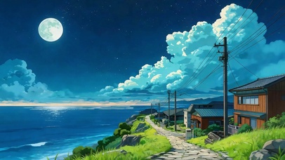 月夜海岸小屋
