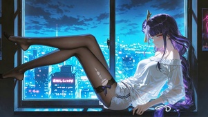 都市夜景长腿黑丝女神雷电将军