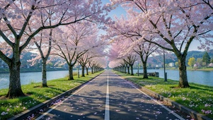 河畔樱花大道春日风光