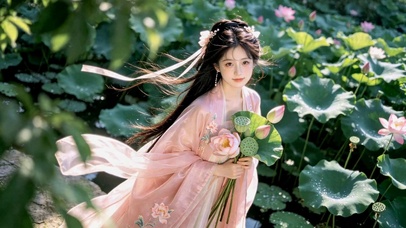 荷塘边的古风汉服美女
