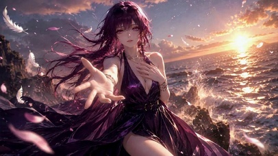 落日海岸紫发二次元美少女