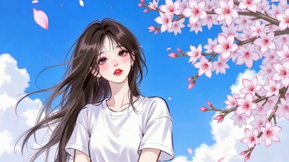 蓝天下长发清纯女孩