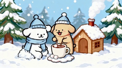 线条小狗制作冬日热饮