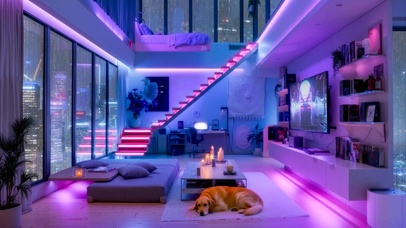 霓虹雨夜别墅房间