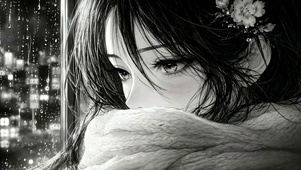 雨夜窗边少女