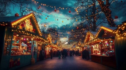 圣诞城市黄昏热闹集市