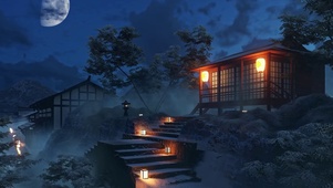 夜雾雪中屋