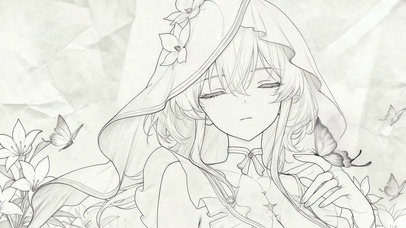 线条素描蝴蝶少女守岸人