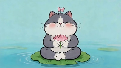 荷叶上打坐的猫咪