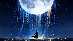 月夜星空下的古风旅人
