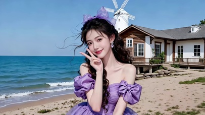 海边木屋前可爱又迷人的美女2
