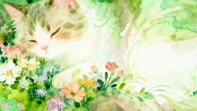 护眼小清新猫咪带鱼屏