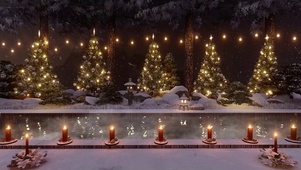 白色圣诞节的寒风温泉