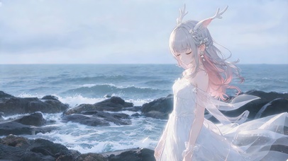 海边白裙少女