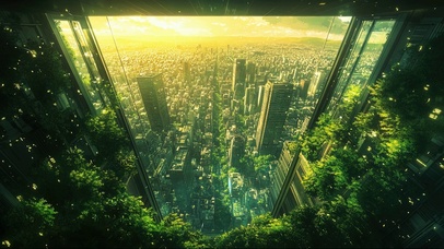 俯瞰绿色清新氧气城市