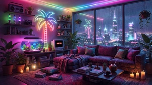 温馨雨夜房间