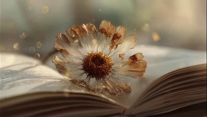 静谧微光书本凋零花朵