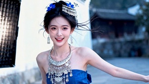 蓝裙国风美人
