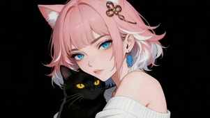 短发女孩和猫咪