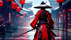 细雨中的红衣侠客