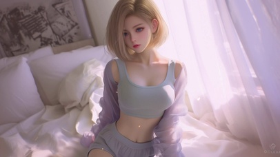 窗户边金发美女