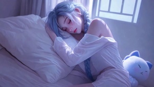 蓝发少女午睡