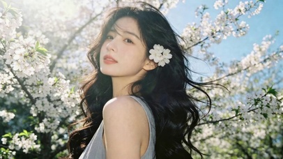 花下白裙少女