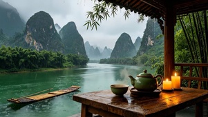雨天山水木屋品茶