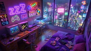 雨夜霓虹游戏房间