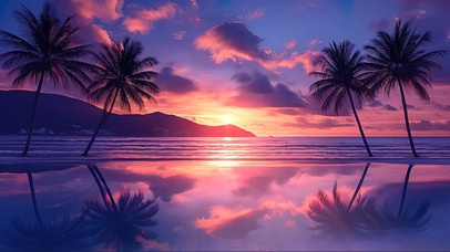 梦幻晚霞棕榈海滩