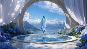 蓝水晶前的治愈山湖美景